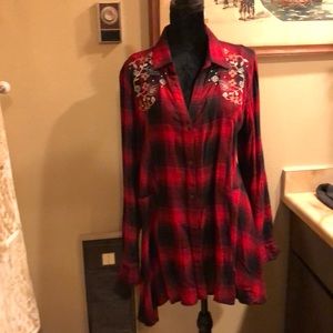 Red/ black plaid with embellishments